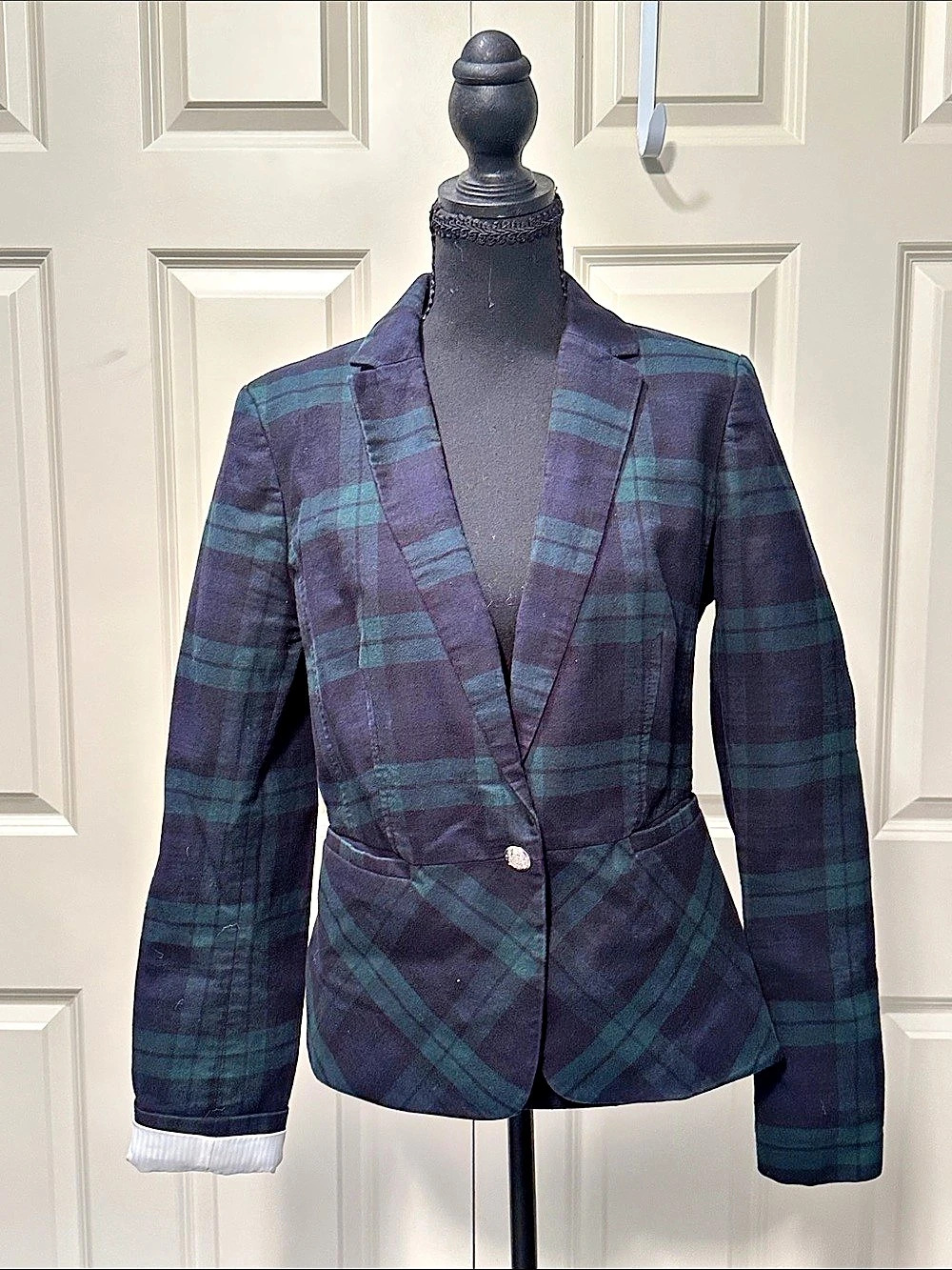 Banana Republic Plaid Blazer in Green & Purple Size 10